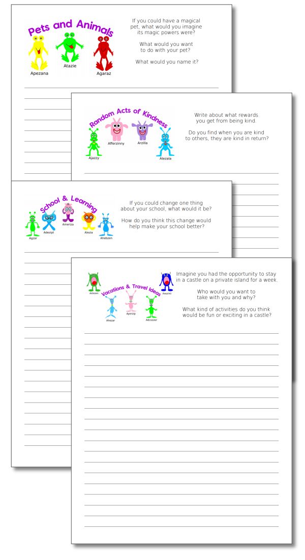 printable character categories journal pages