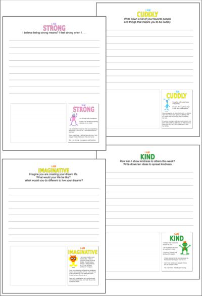 strong, cuddly, imaginative, kind printable journal pages